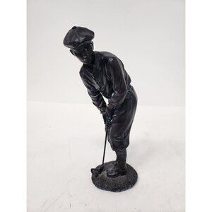 VINTAGE 1920s Style Golfer Men Figurine Resin Bronze Tone Hand Painted 8.5"